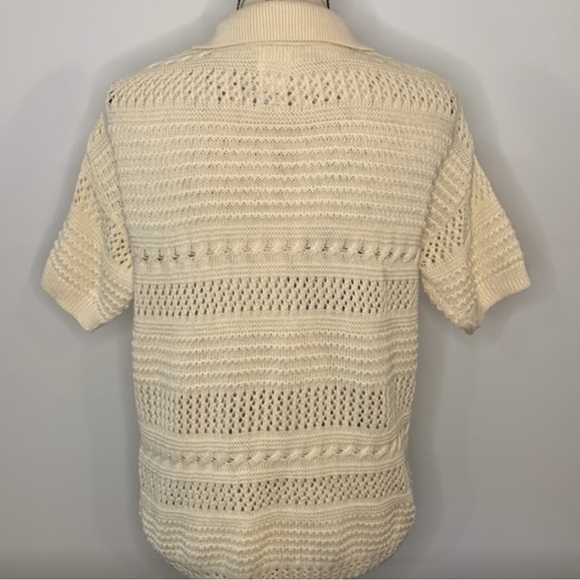 Joie short sleeve open knit crochet collared sweater ivory/cream M - Picture 3 of 7